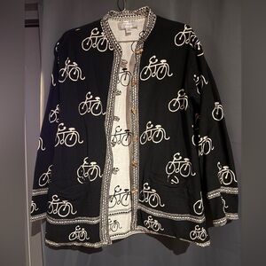 Vintage Sam Hilu Black and White Reversible Bicycle Patterned Coat